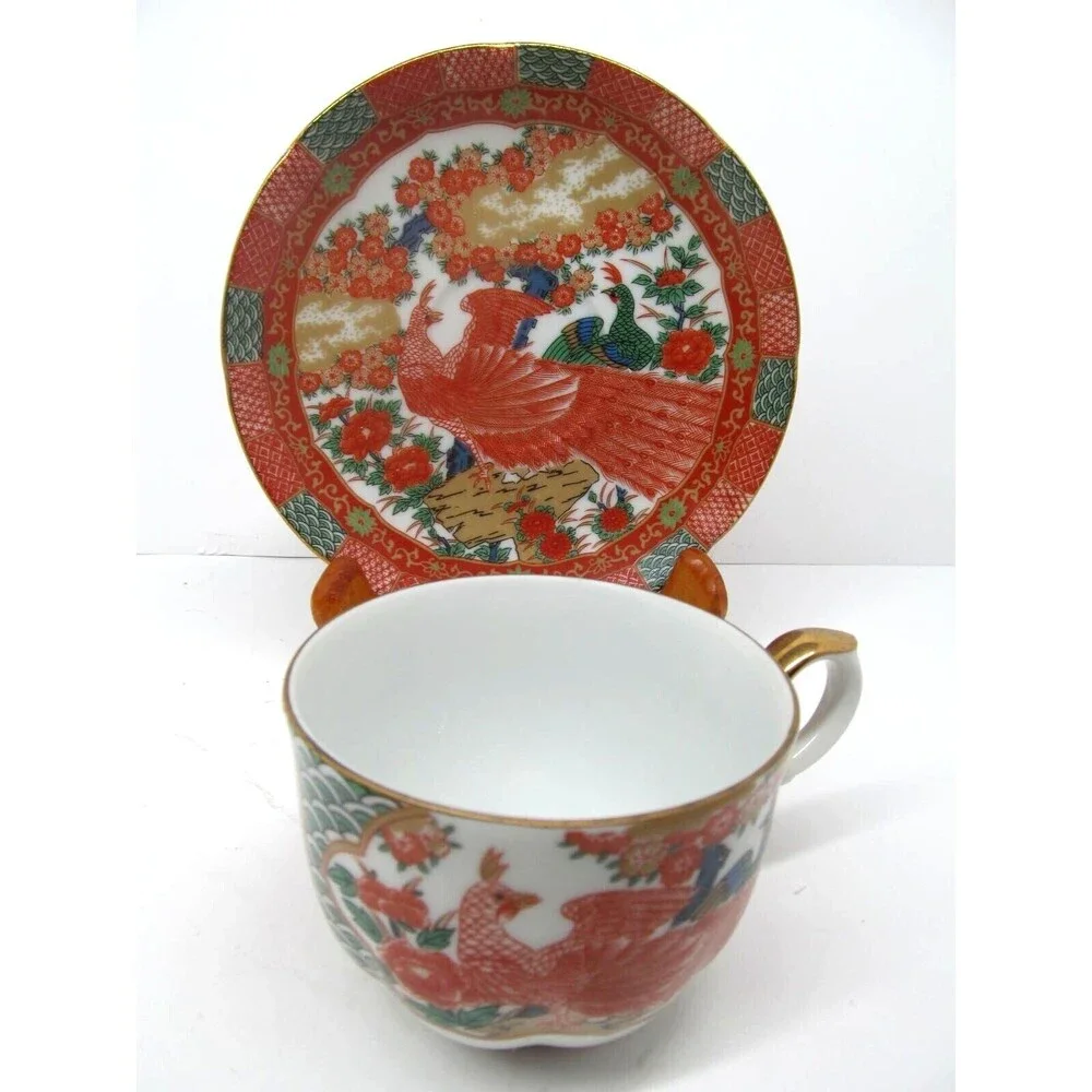 Arita Imari Peacock Cup And Saucer In Very Good Condition